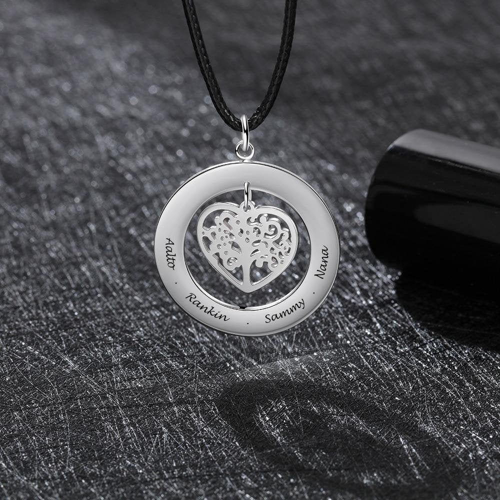 Customized Stainless Steel Tree of Life Men Necklace Personalized Family Names Engrave Pendant for Men Fathers Day Gift Customized Necklaces