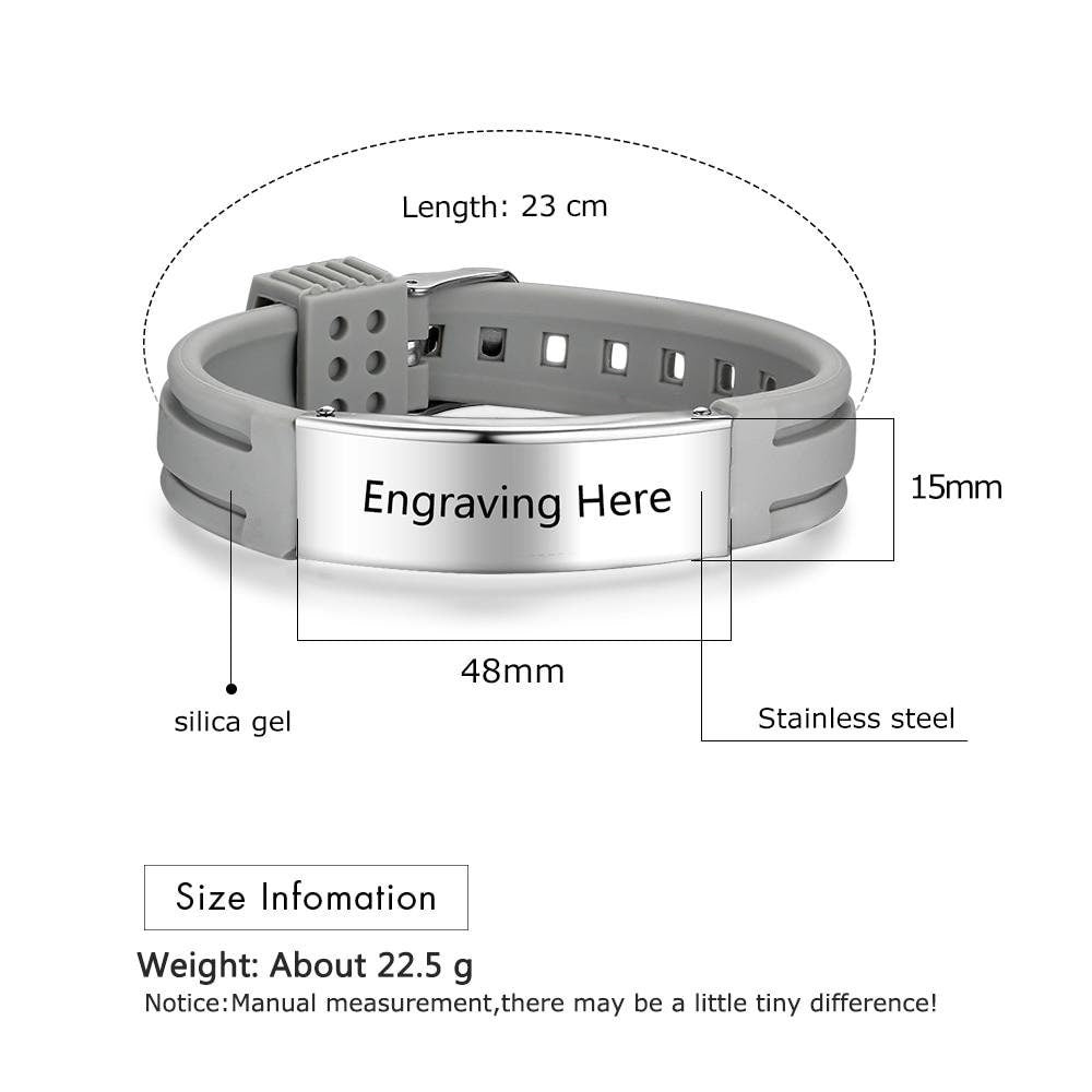 Personalized Custom Name Engrave Bracelet for Women Silicone ID Bracelets Stainless Steel Men Jewelry Customized Bracelets
