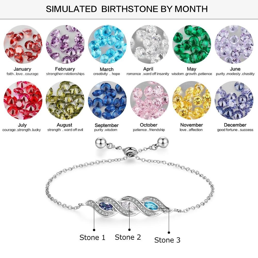 Personalized 3 Birthstones Adjustable Bracelets & Bangles CZ Cubic Zirconia Paved Bracelets for Women Customized Jewelry Customized