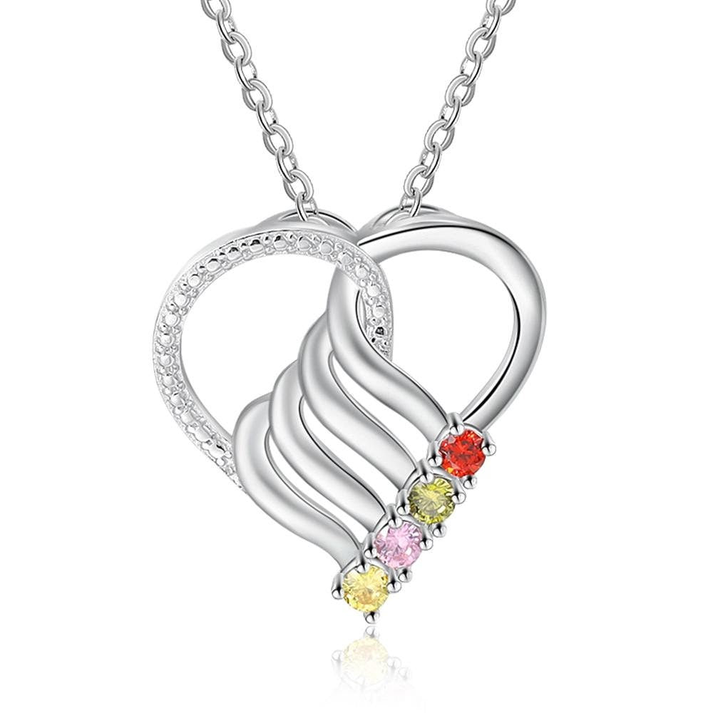Personalized Family Heart Pendant Necklace with 4 Birthstones Customized Engraving Name Mother Necklace New Year Gifts Customized Necklaces