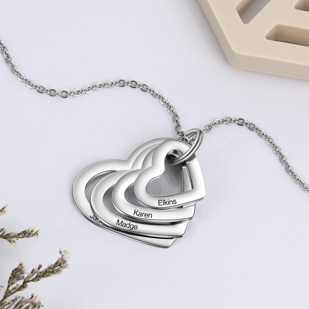 Personalized Family Necklace with 2 4 Names Stainless Steel Heart Engraved Necklace for Mother Pendants Jewelry Customized Necklaces