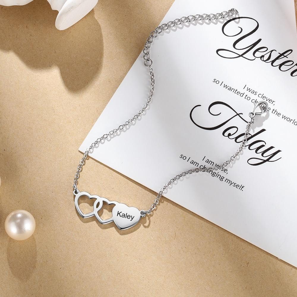 Personalized Name BFF Bracelets for Women Customized Engraved Heart Friendship Bracelets Birthday Gifts for Sister Customized Bracelets