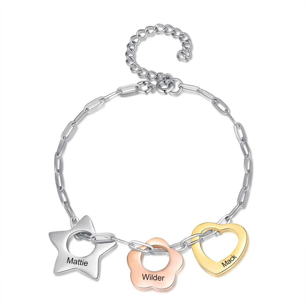 Personalized Engraving Name Link Chain Bracelet Custom 3 Colors Star Flower Heart Charm Bracelets Gift for Her Customized Bracelets