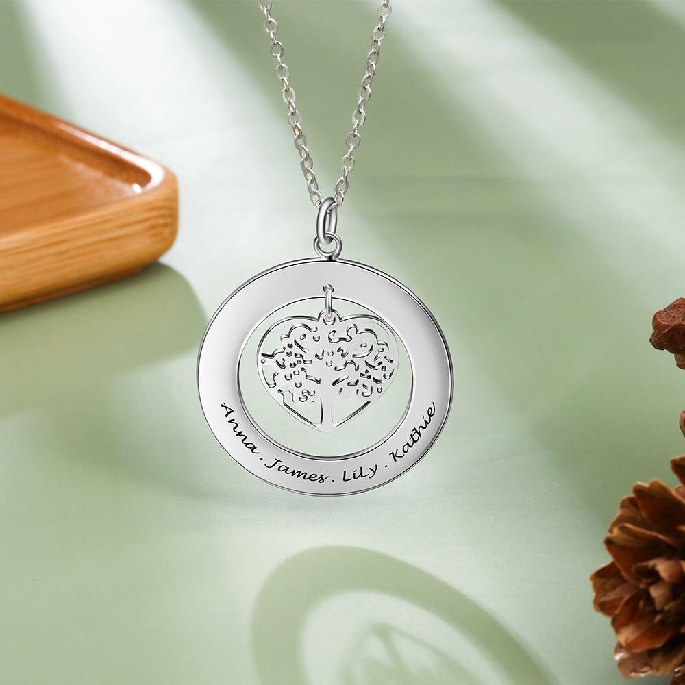 Personalized Tree of Life Engrave Name Necklace Sterling Silver Custom Necklaces & Pendants Family Gifts Pendant Life Of Tree Sterling