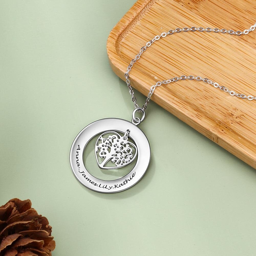 Personalized Tree of Life Engrave Name Necklace Sterling Silver Custom Necklaces & Pendants Family Gifts Pendant Life Of Tree Sterling