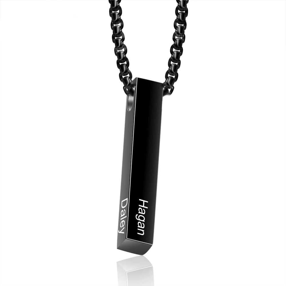 Personalized 4 Sides Engraving Name Men Necklaces Customized 3 colors Stainless Steel Vertical Bar Pendant for Fathers Customized Necklaces