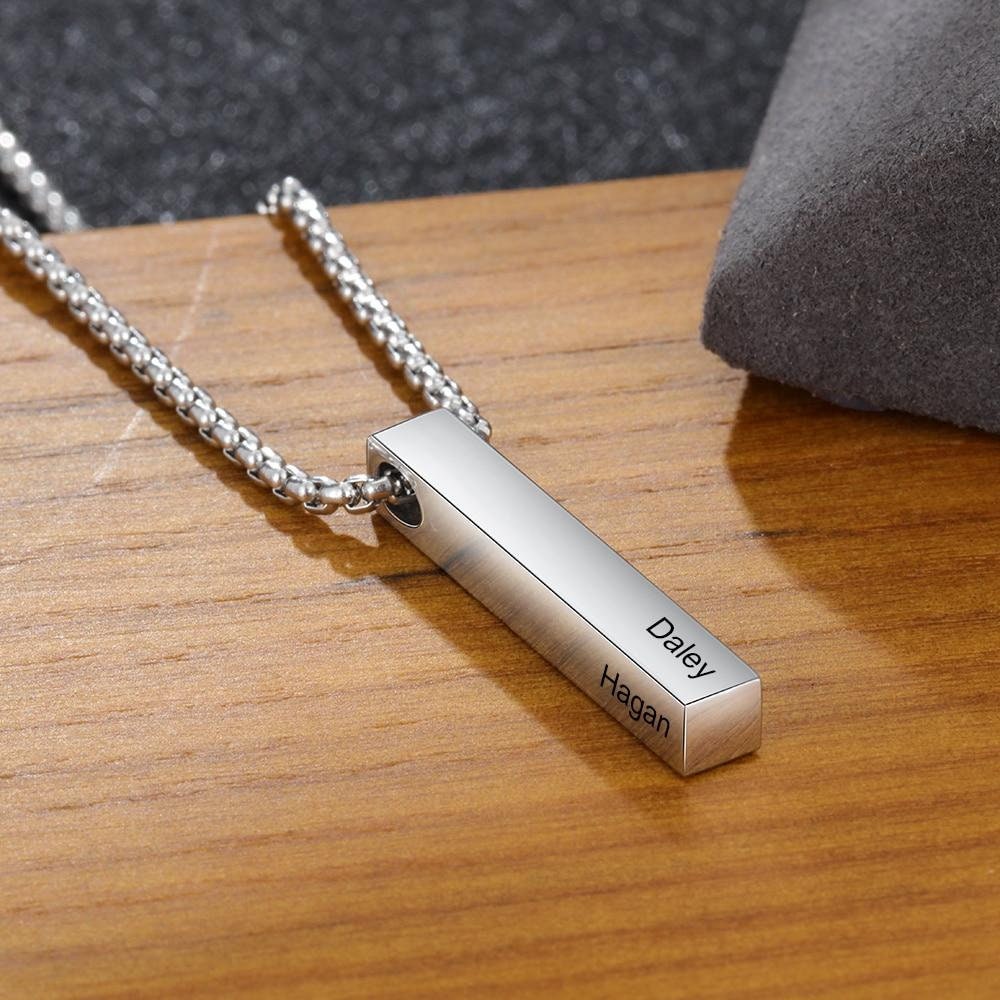 Personalized 4 Sides Engraving Name Men Necklaces Customized 3 colors Stainless Steel Vertical Bar Pendant for Fathers Customized Necklaces