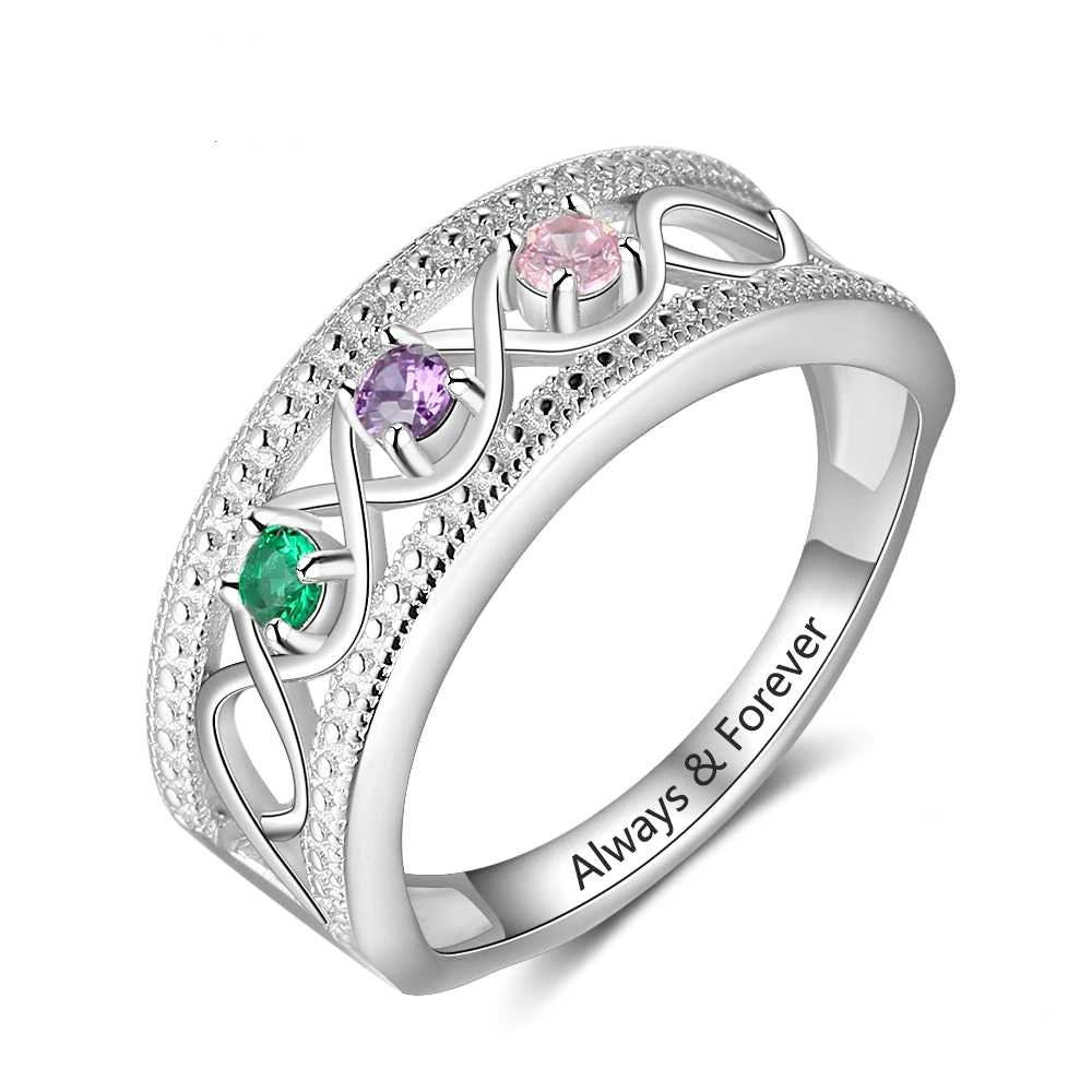 Sterling Silver Personalized Promise Rings with 3 Birthstones Custom Name Infinity Love Wide Ring Wedding Jewelry Rings