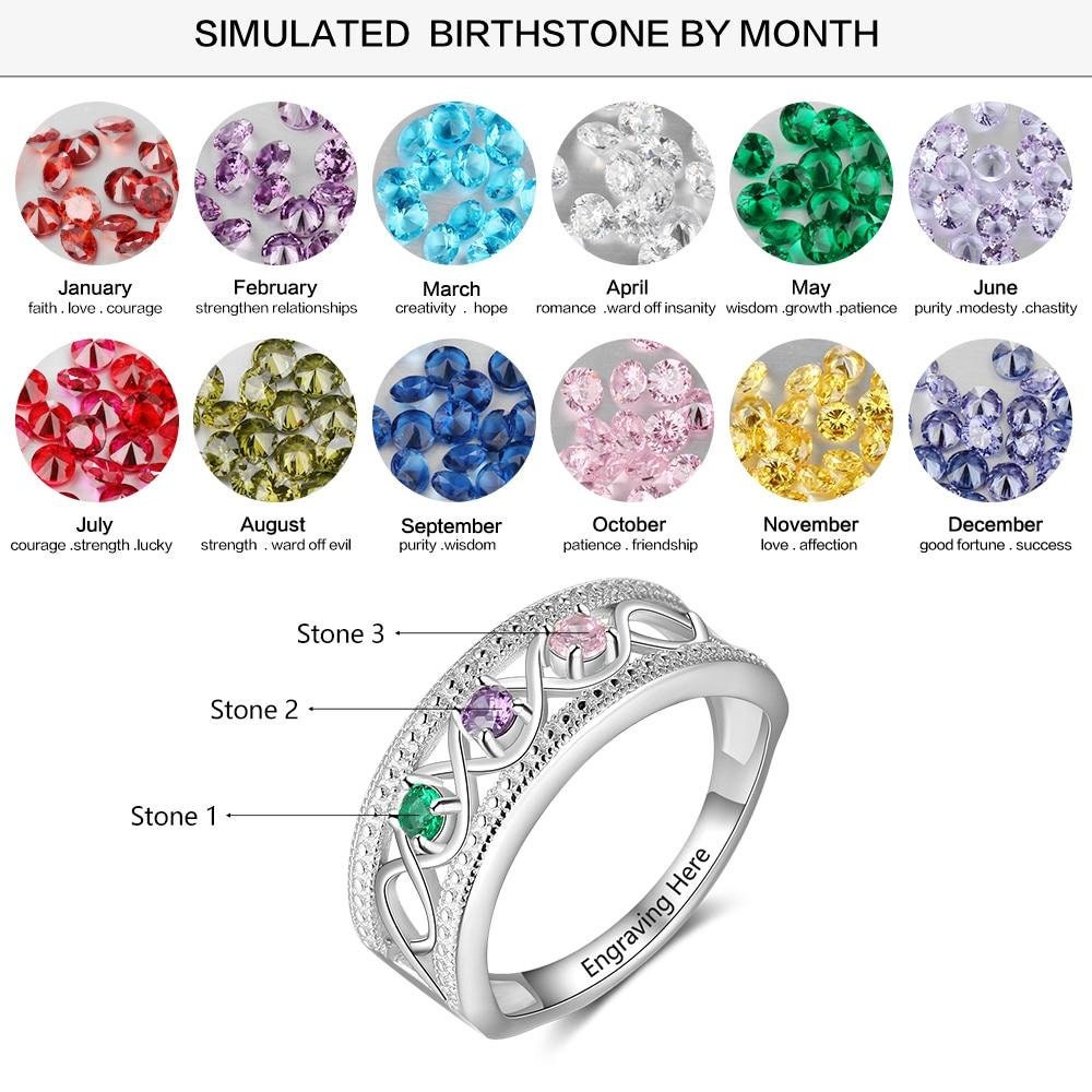Sterling Silver Personalized Promise Rings with 3 Birthstones Custom Name Infinity Love Wide Ring Wedding Jewelry Rings