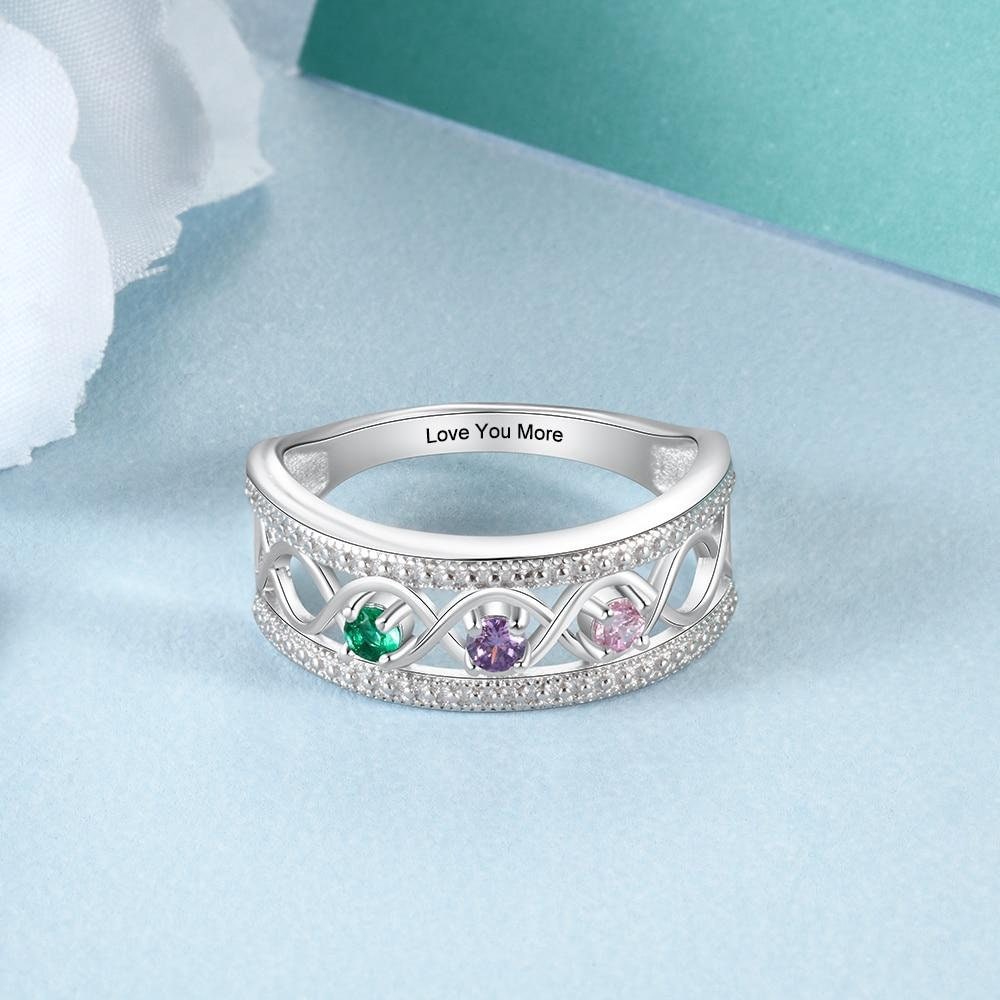 Sterling Silver Personalized Promise Rings with 3 Birthstones Custom Name Infinity Love Wide Ring Wedding Jewelry Rings
