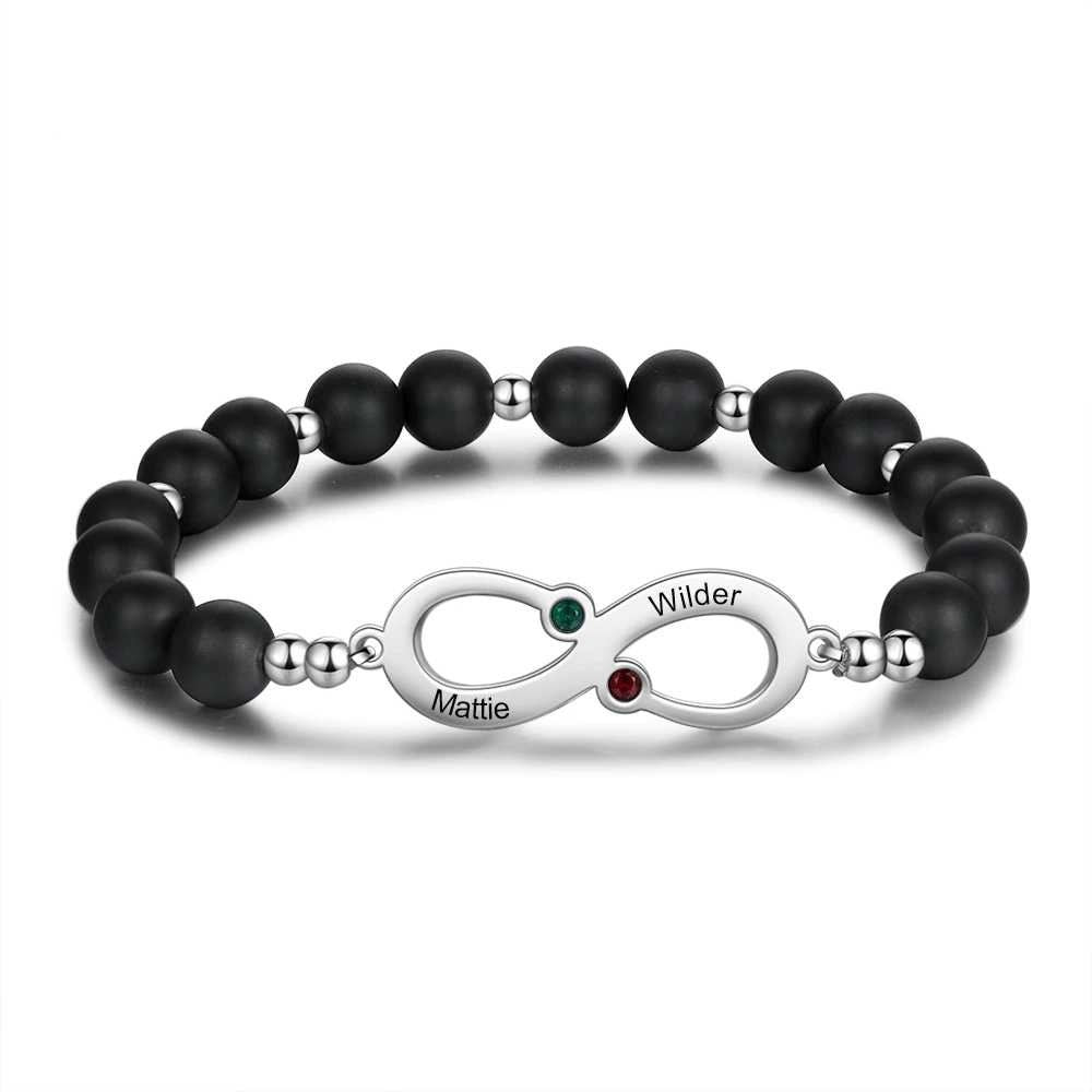 Personalized Engraving Name Infinity Bracelets for Women Custom 2 Birthstones Beaded Chain Bracelet Gift for Her Customized Bracelets
