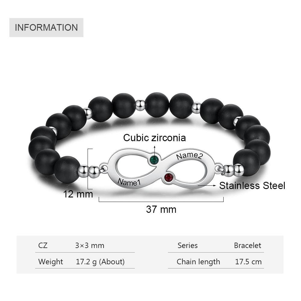 Personalized Engraving Name Infinity Bracelets for Women Custom 2 Birthstones Beaded Chain Bracelet Gift for Her Customized Bracelets