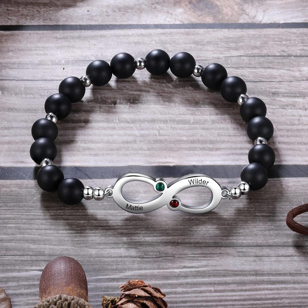 Personalized Engraving Name Infinity Bracelets for Women Custom 2 Birthstones Beaded Chain Bracelet Gift for Her Customized Bracelets