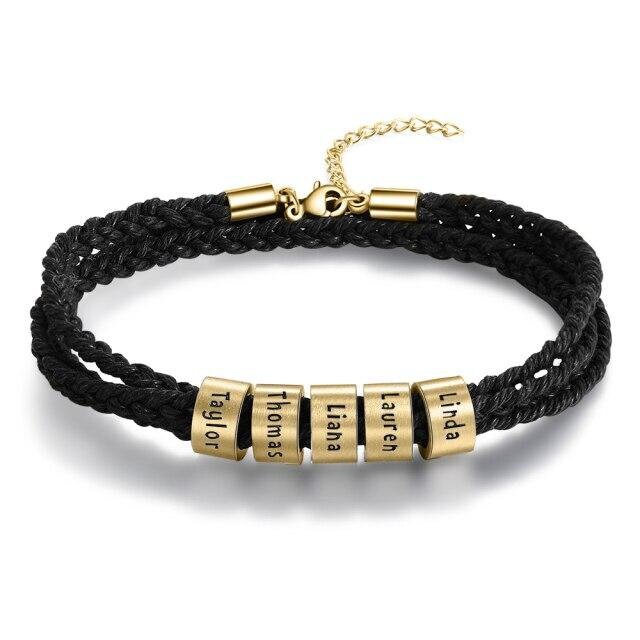 Personalized Engraved 2-5 Names Bracelet with Custom Beads Adjustable Braided Rope Bracelets for Men Family Gift Customized Bracelets