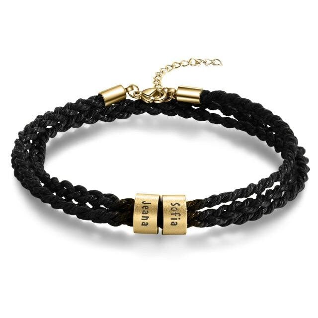 Personalized Engraved 2-5 Names Bracelet with Custom Beads Adjustable Braided Rope Bracelets for Men Family Gift Customized Bracelets
