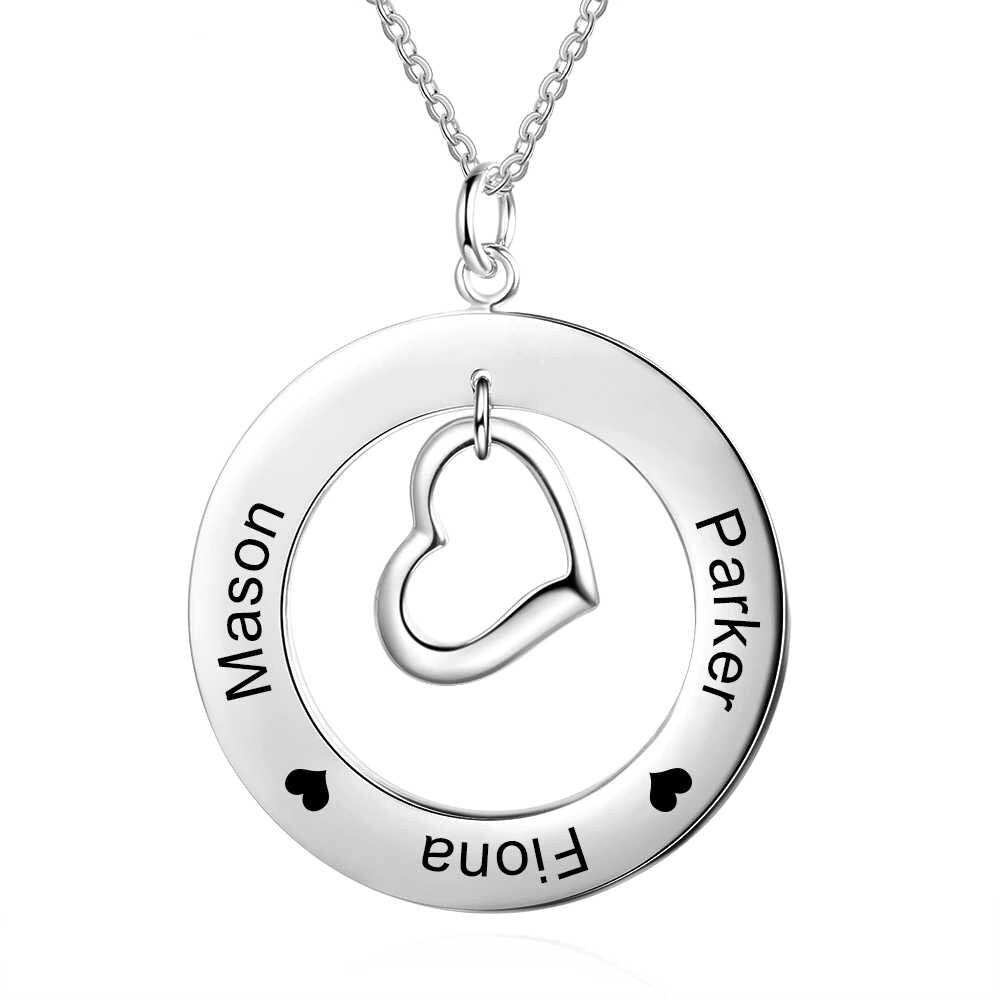 Personalized Heart & Circle Pendant Necklace Customize Engraved Family Name Necklaces for Women Jewelry Gift Customized Necklaces