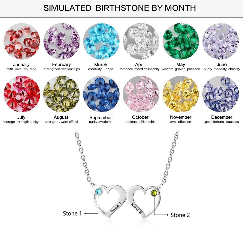 Customized Double Heart Pendant Necklace with 2 Birthstones Personalized Name Engraved Jewelry Couples Necklaces Customized Necklaces