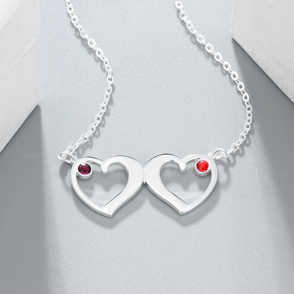 Customized Double Heart Pendant Necklace with 2 Birthstones Personalized Name Engraved Jewelry Couples Necklaces Customized Necklaces