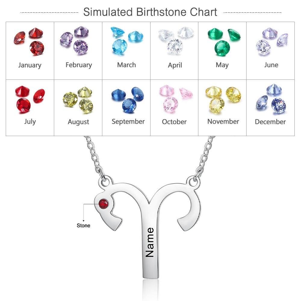 Personalized Engraved Name Horoscope Necklace with Custom Birthstone Stainless Steel 12 Constellations Pendant Customized Necklaces