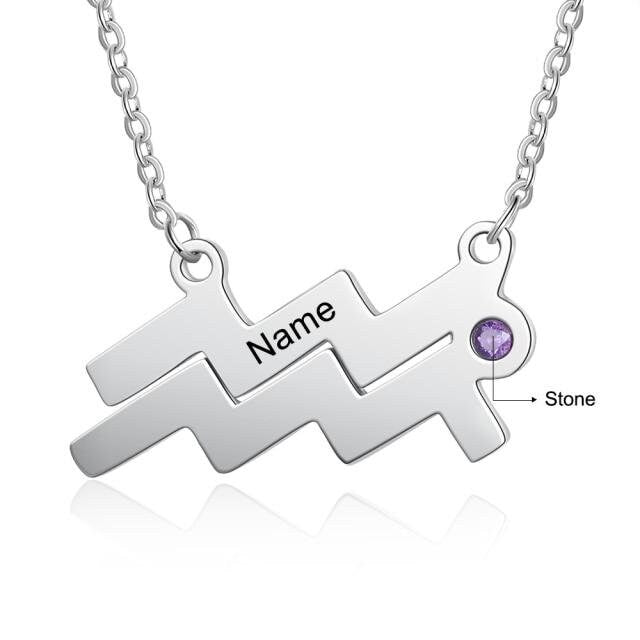 Personalized Engraved Name Horoscope Necklace with Custom Birthstone Stainless Steel 12 Constellations Pendant Customized Necklaces