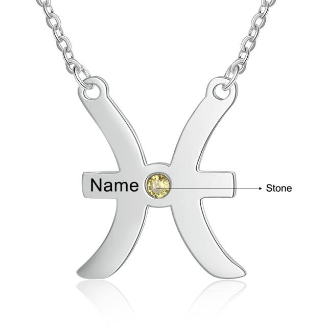 Personalized Engraved Name Horoscope Necklace with Custom Birthstone Stainless Steel 12 Constellations Pendant Customized Necklaces