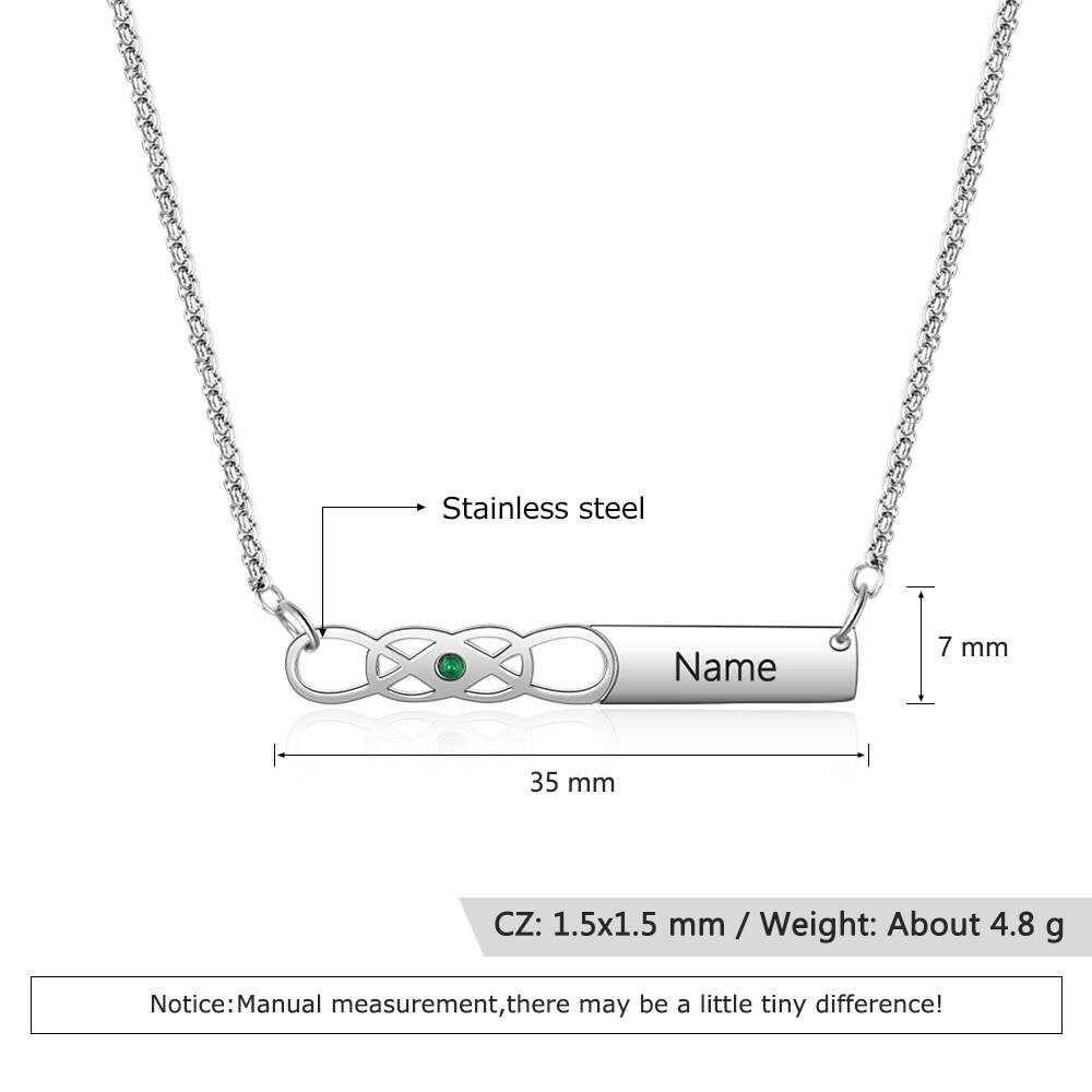 Personalized Custom Name Bar Necklace with Birthstone Infinity Stainless Steel Engraved Pendant for Women Customized Necklaces