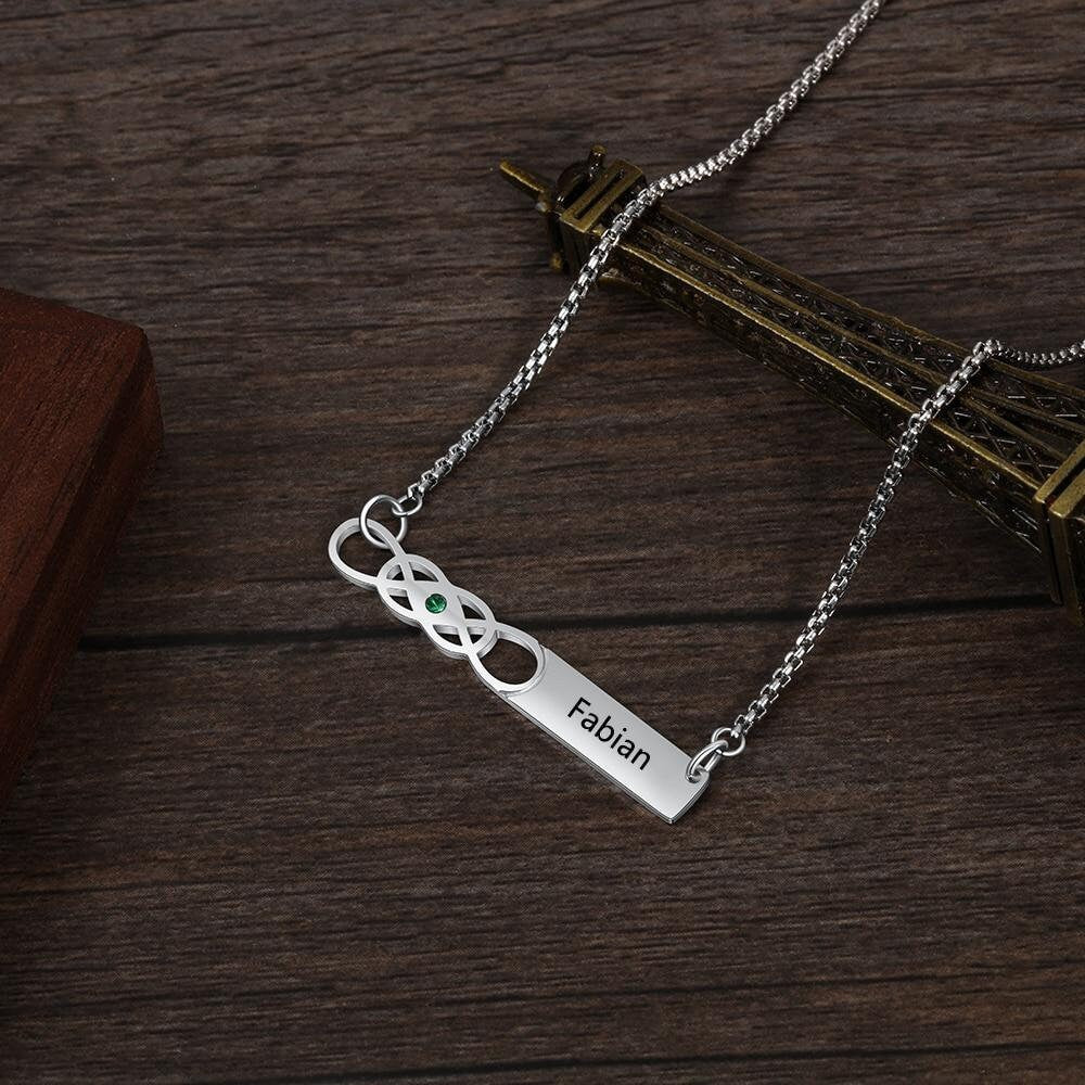Personalized Custom Name Bar Necklace with Birthstone Infinity Stainless Steel Engraved Pendant for Women Customized Necklaces