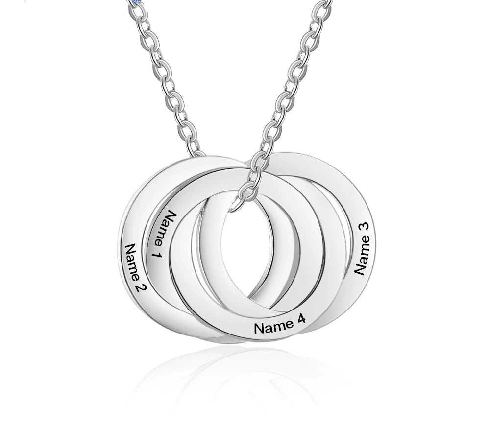 Personalized Stainless Steel Circle Necklace with 4 Names Customized Engraved Name Pendant Jewelry Gifts for Family Customized Necklaces