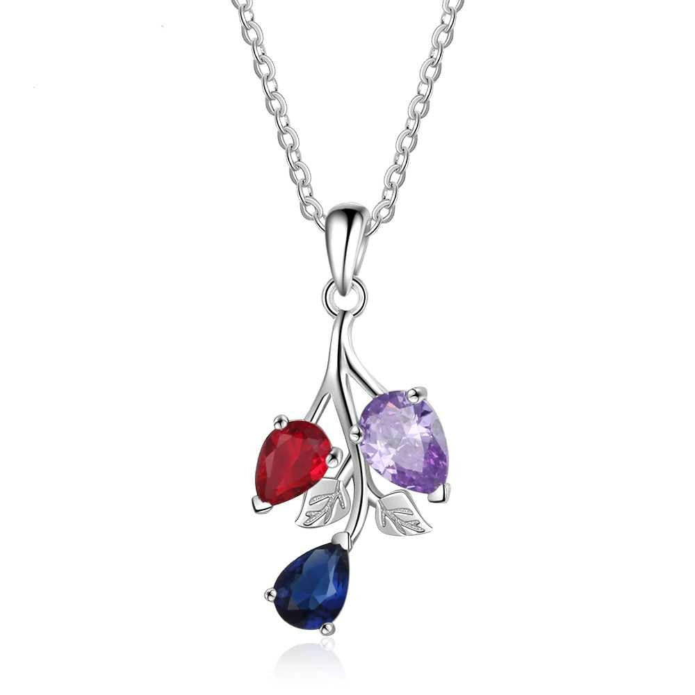 Personalized Leaf Mother Necklace Custom DIY 3 Birthstones Pendant Necklaces for Women Trendy Party Jewelry Customized Necklaces