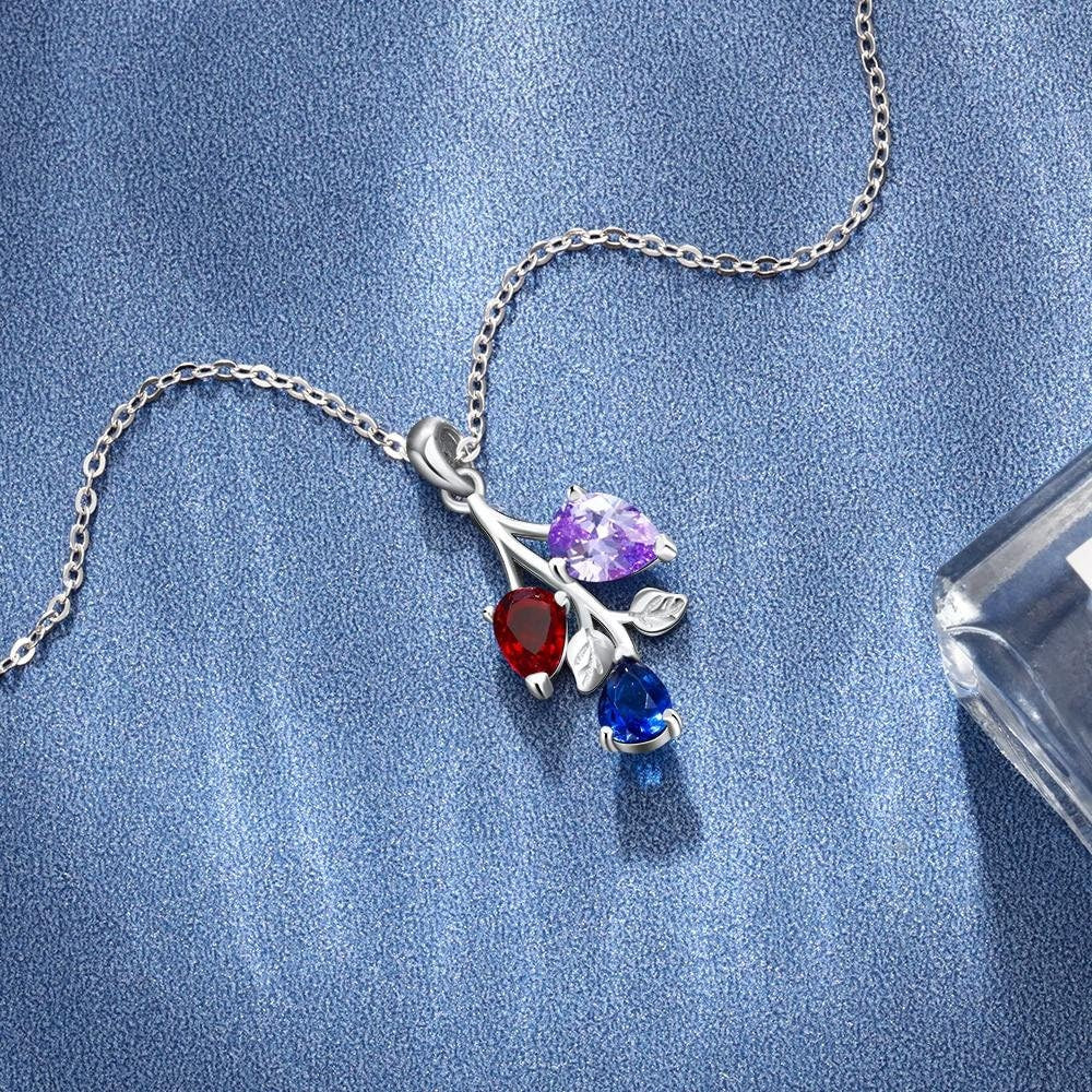 Personalized Leaf Mother Necklace Custom DIY 3 Birthstones Pendant Necklaces for Women Trendy Party Jewelry Customized Necklaces