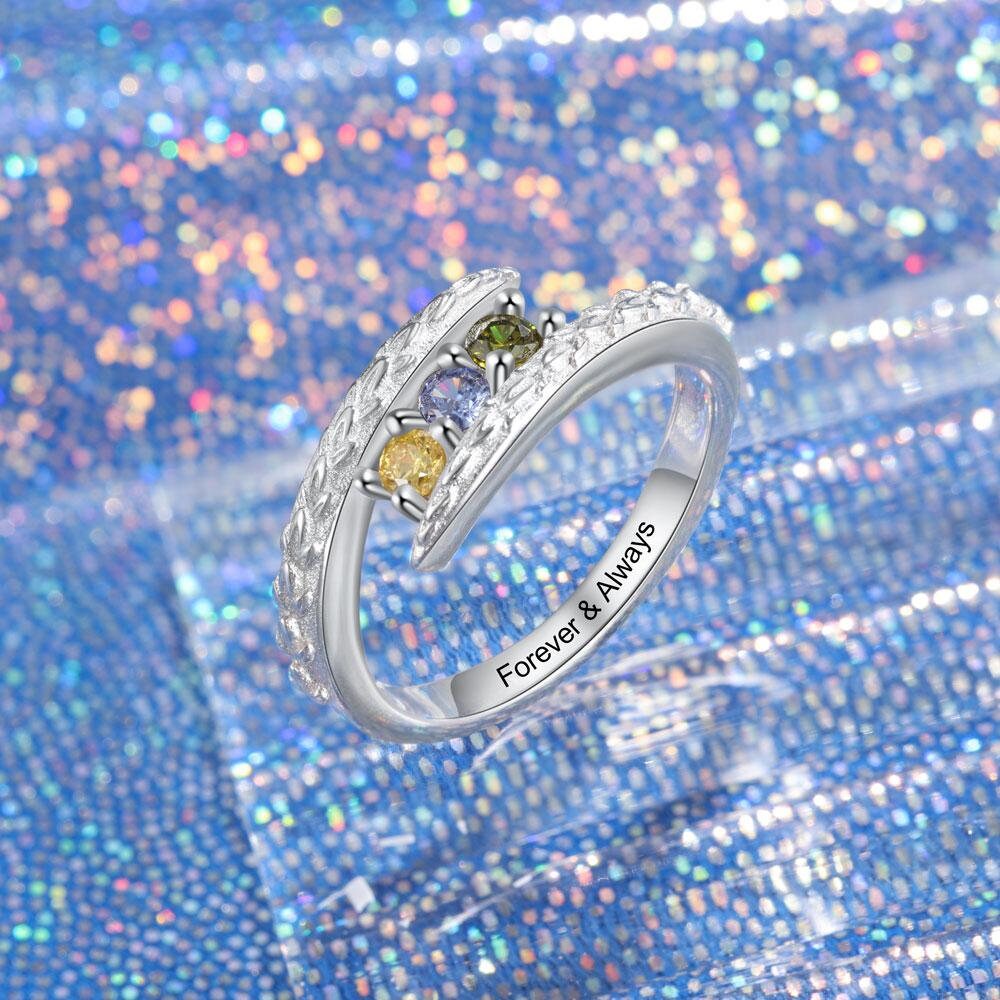Personalized Engraving Mothers Rings Customized 3-5 Round Birthstone Rings for Women Birthday Gift for Mom Customized Rings