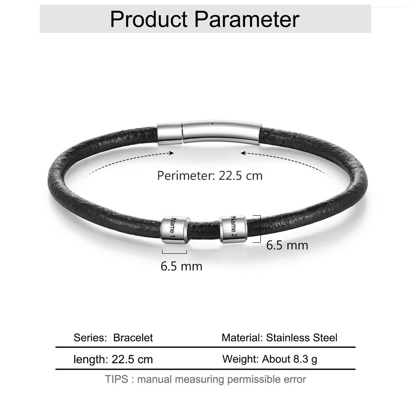 Customized Family Name Beads Charm Bracelets Personalized Stainless Steel Leather Bracelets for Men Retro Jewelry Customized Bracelets
