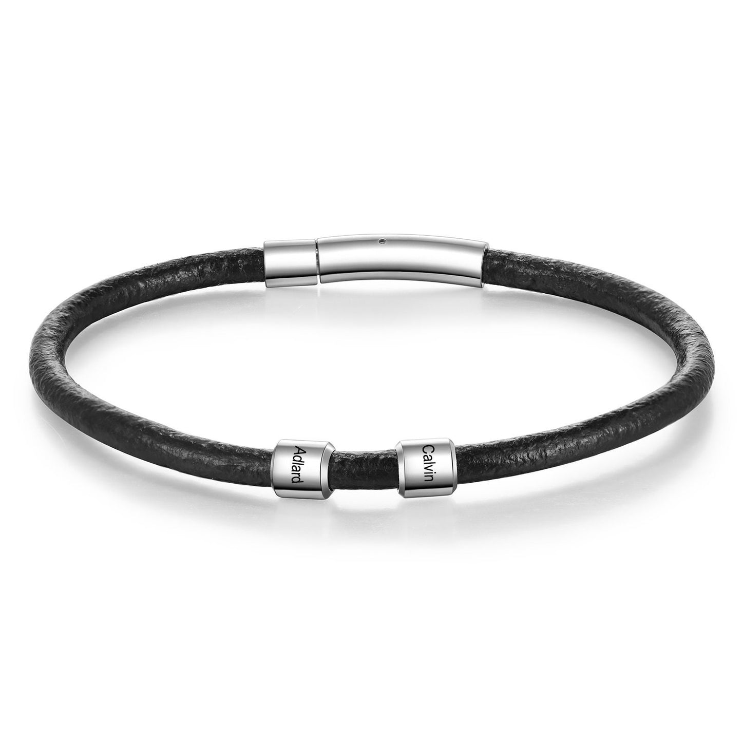 Customized Family Name Beads Charm Bracelets Personalized Stainless Steel Leather Bracelets for Men Retro Jewelry Customized Bracelets