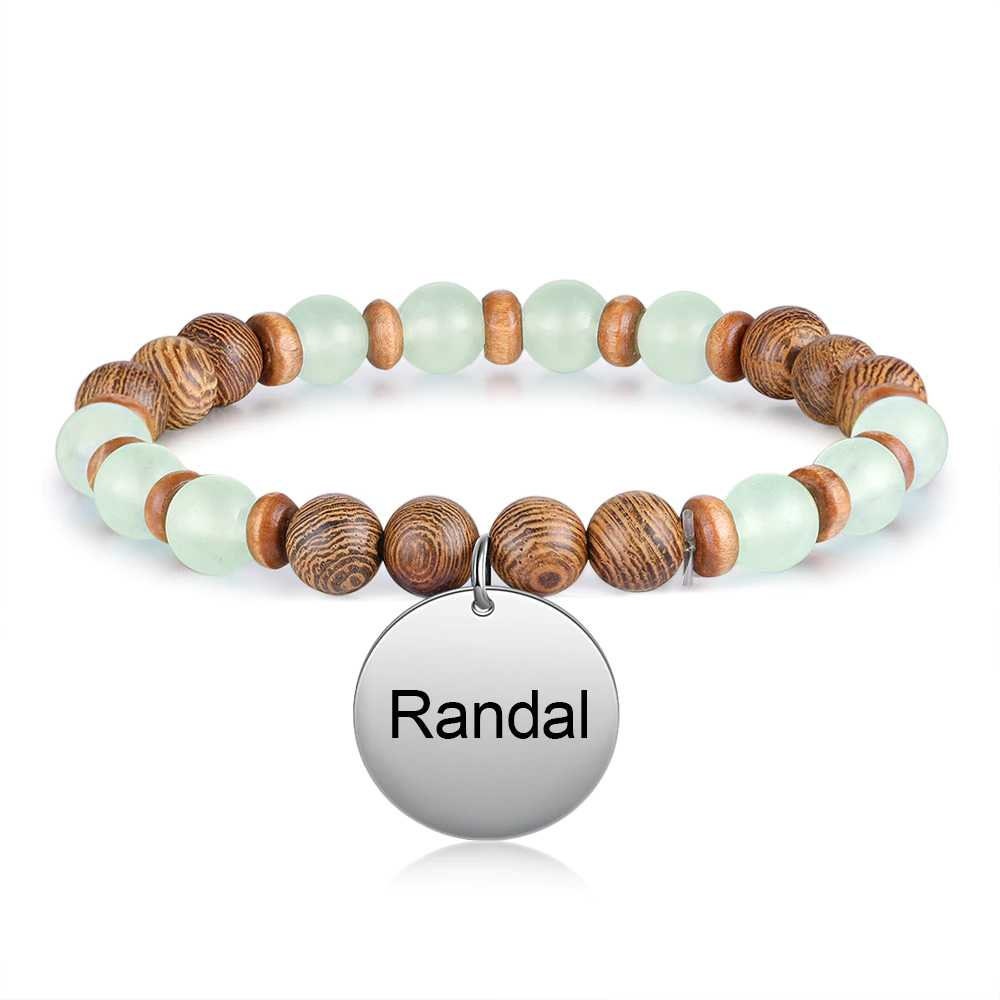 Customized Stainless Steel Round Disc Bracelet Personalized Engraved Name Beaded Chain Bracelets for Men Father Gifts Customized Bracelets