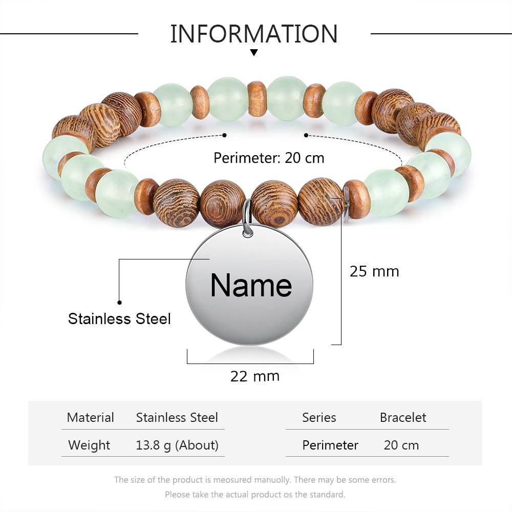 Customized Stainless Steel Round Disc Bracelet Personalized Engraved Name Beaded Chain Bracelets for Men Father Gifts Customized Bracelets