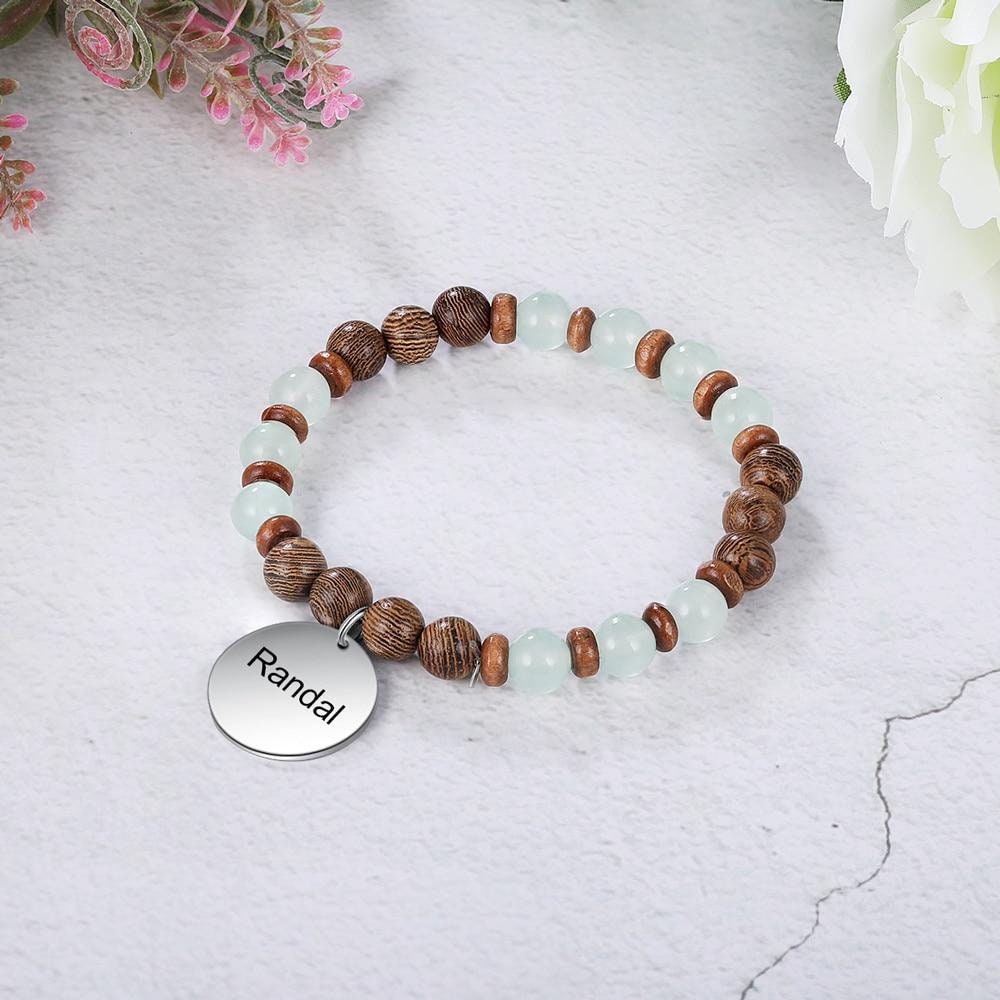 Customized Stainless Steel Round Disc Bracelet Personalized Engraved Name Beaded Chain Bracelets for Men Father Gifts Customized Bracelets