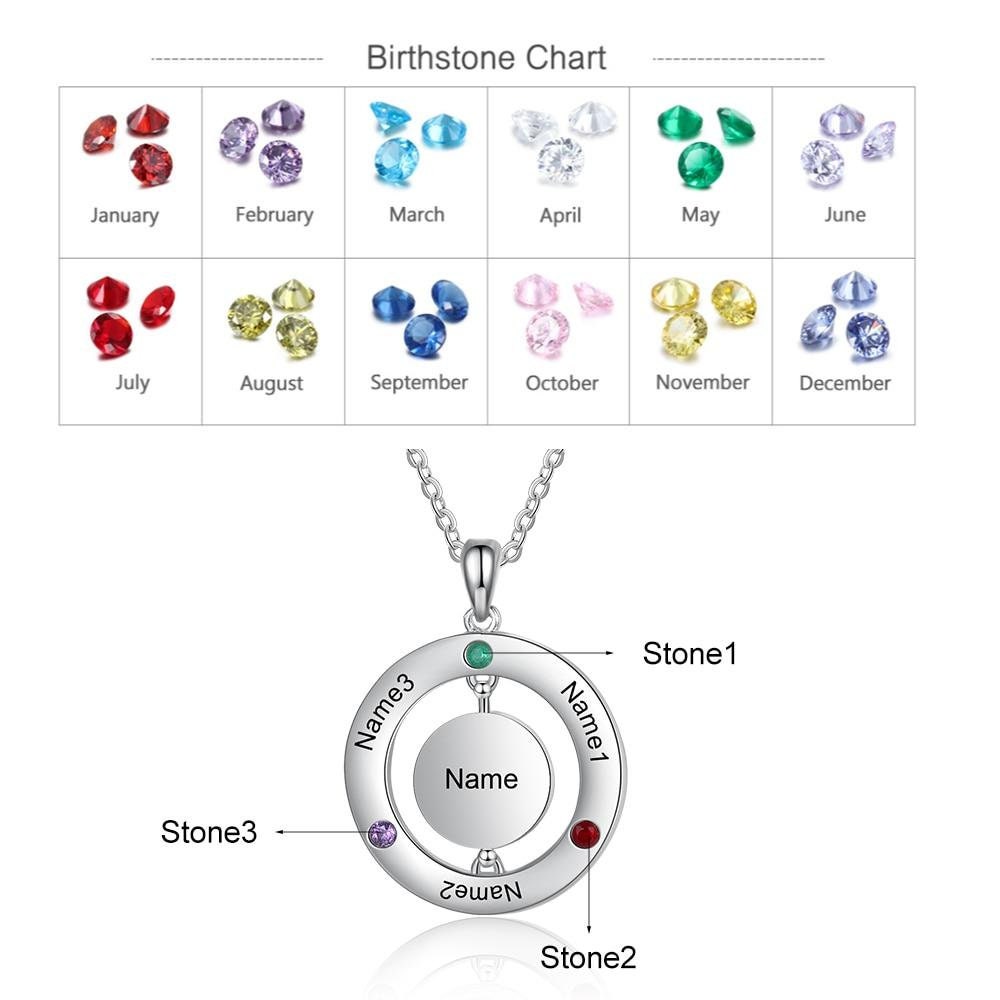 Personalized Family Tree Pendant with 3 Birthstones Customized Name Engraved Rotatable Round Necklace Jewelry Customized Necklaces