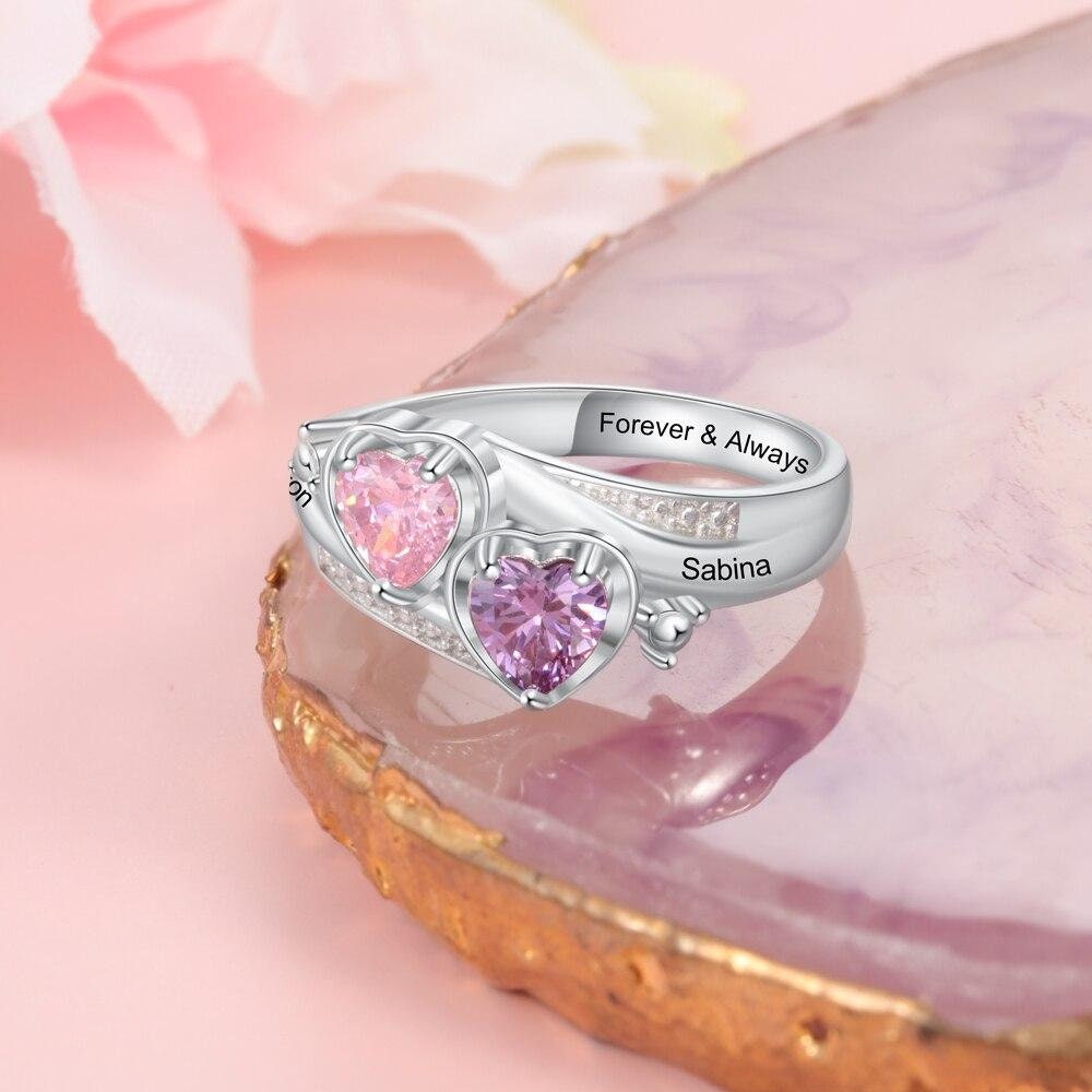 Personalized Name Engraved Promise Rings for Women Silver Color Customize Heart Birthstone Wedding Engagement Ring Gift Customized Rings