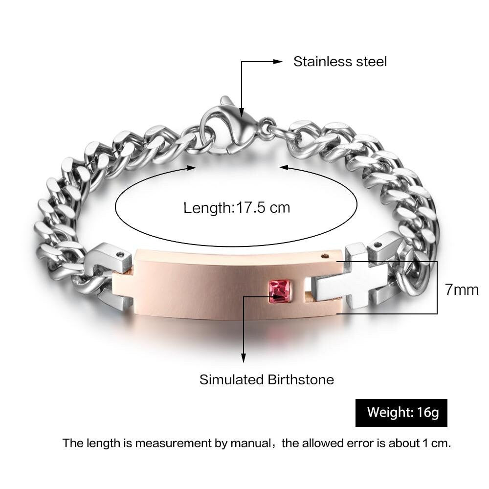 Personalized Birthstone Engrave Name Bracelet Lovers' Bracelets & Bangles Gift For Couple His Queen Her King Bracelet