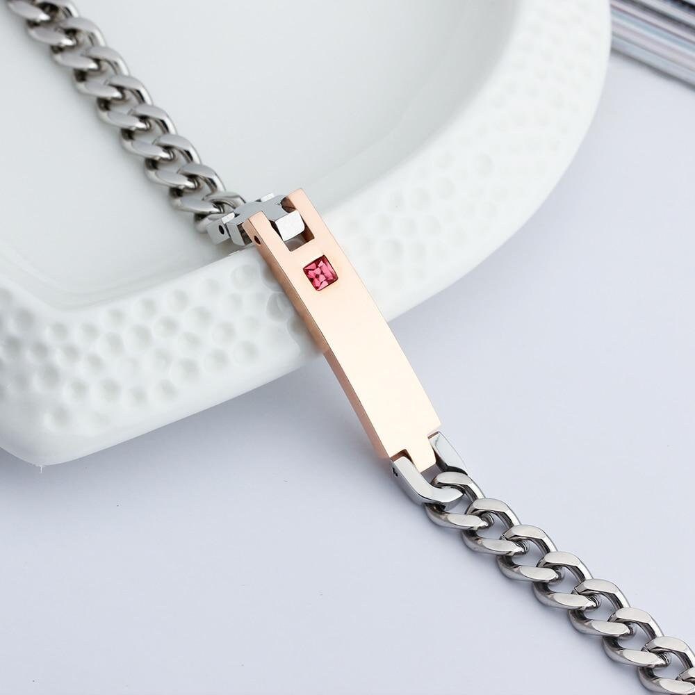 Personalized Birthstone Engrave Name Bracelet Lovers' Bracelets & Bangles Gift For Couple His Queen Her King Bracelet