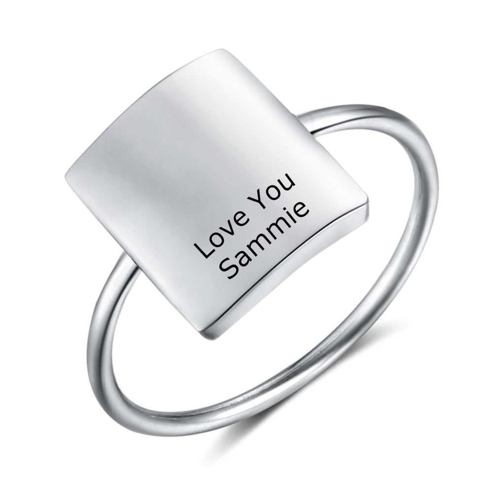 Personalized Jewelry Gold Color Stainless Steel Engraved Rings for Women Customized Square Ring OL Ladies Jewelry Customized Rings