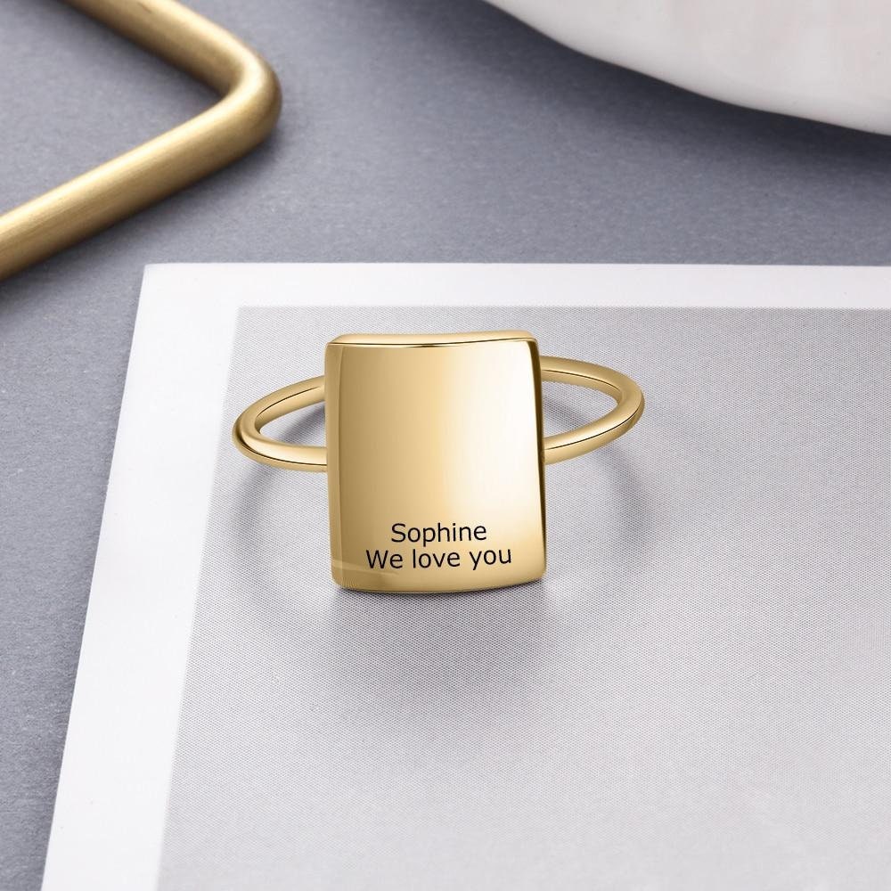 Personalized Jewelry Gold Color Stainless Steel Engraved Rings for Women Customized Square Ring OL Ladies Jewelry Customized Rings