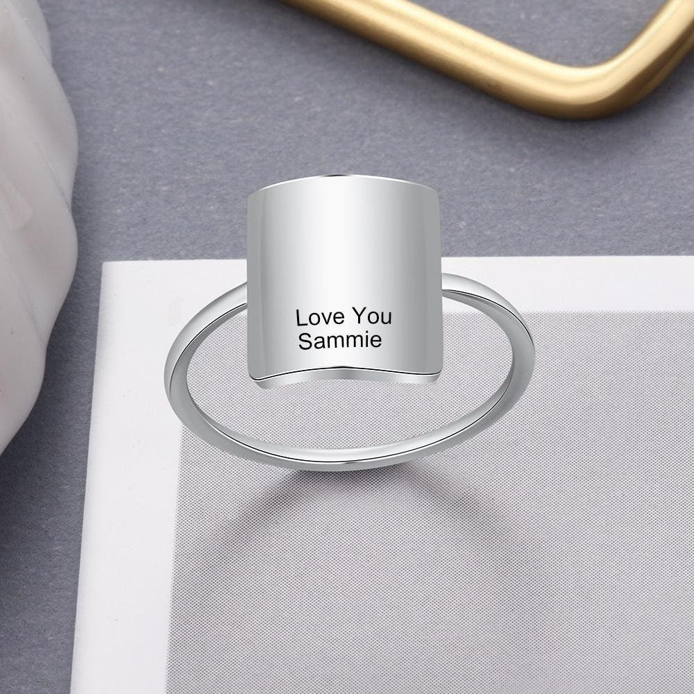 Personalized Jewelry Gold Color Stainless Steel Engraved Rings for Women Customized Square Ring OL Ladies Jewelry Customized Rings