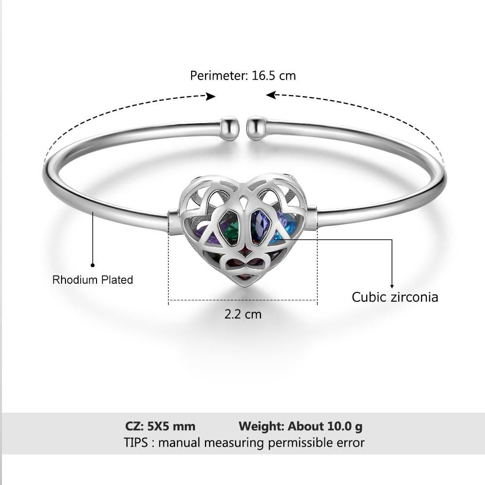 Personalized Cage Cuff Bangles with Multiple Birthstones Customized Hollow Out Heart Bracelets & Bangles for Women Customized Bangles