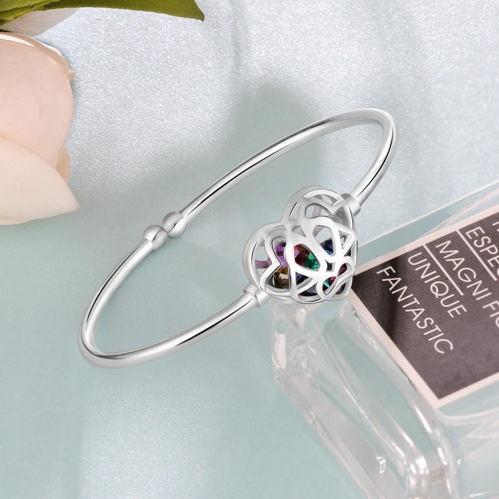 Personalized Cage Cuff Bangles with Multiple Birthstones Customized Hollow Out Heart Bracelets & Bangles for Women Customized Bangles