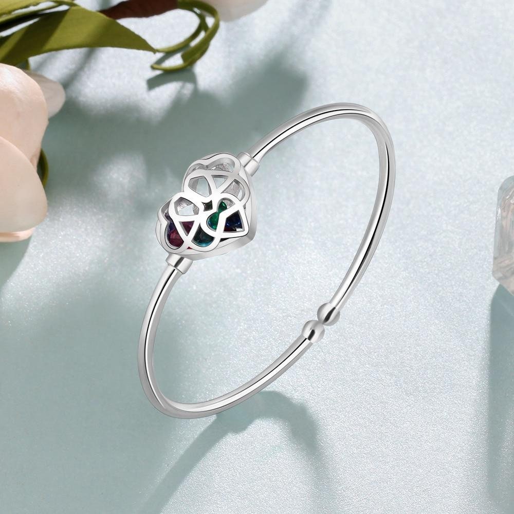 Personalized Cage Cuff Bangles with Multiple Birthstones Customized Hollow Out Heart Bracelets & Bangles for Women Customized Bangles