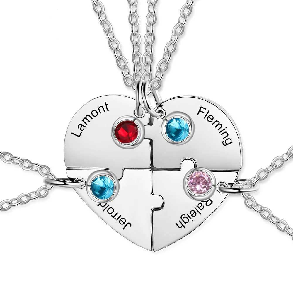 Personalized Stainless Steel Heart Shaped Friendship Necklace with Birthstone Customized Engrave Name BFF Necklace for 4 Friends Customized