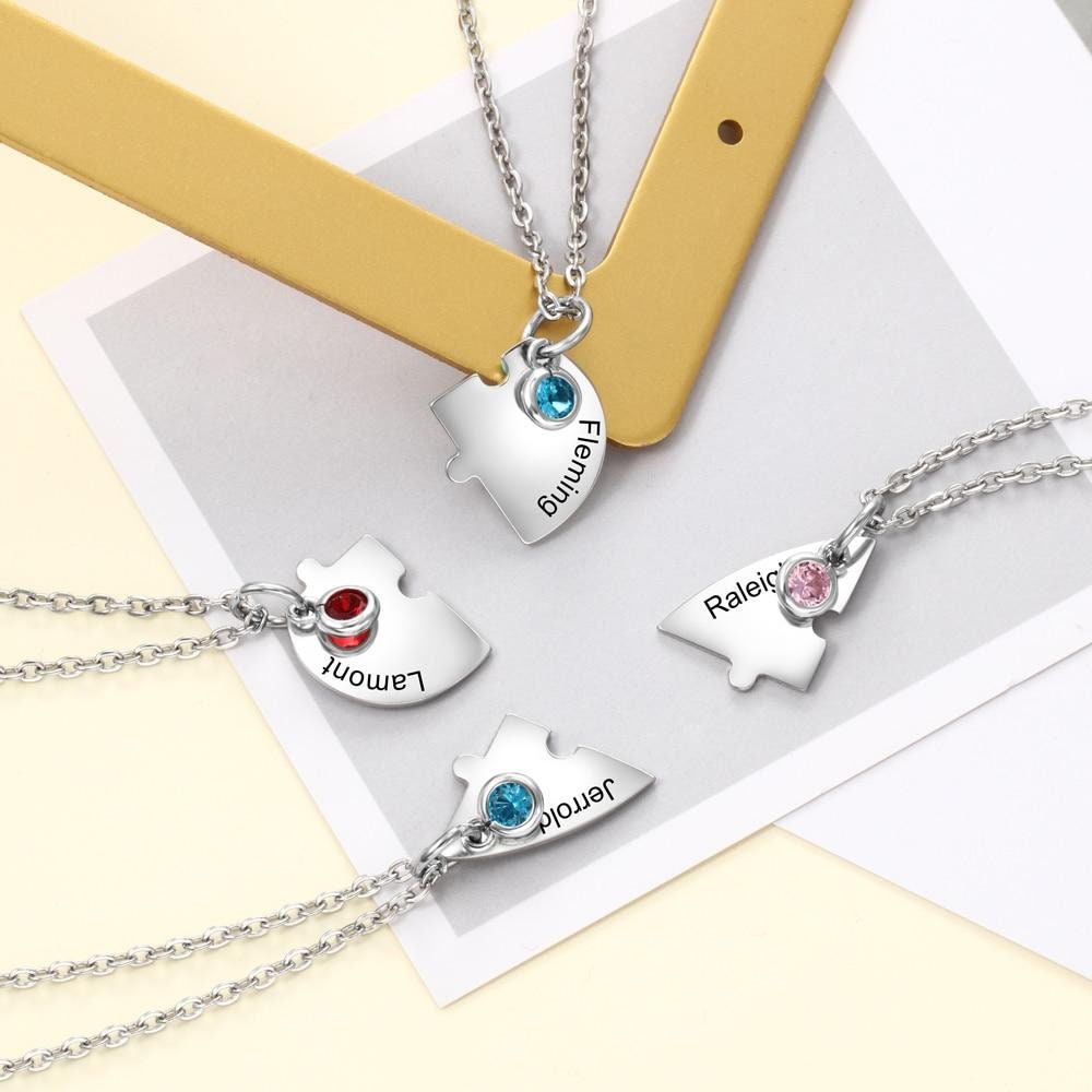 Personalized Stainless Steel Heart Shaped Friendship Necklace with Birthstone Customized Engrave Name BFF Necklace for 4 Friends Customized