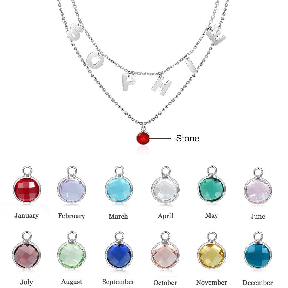 Personalized Initial Letter Necklace with Birthstone Custom Name Double Layered Necklace Fashion Women Choker Jewelry Customized Necklaces