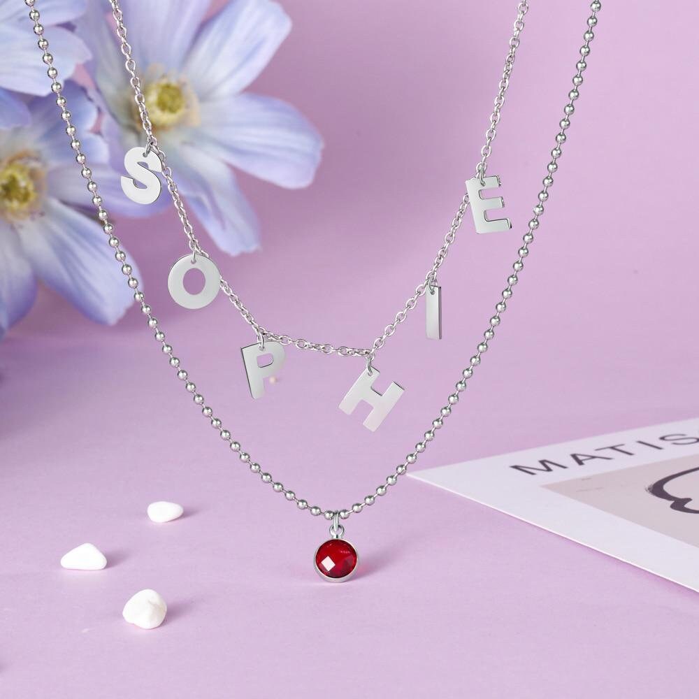 Personalized Initial Letter Necklace with Birthstone Custom Name Double Layered Necklace Fashion Women Choker Jewelry Customized Necklaces